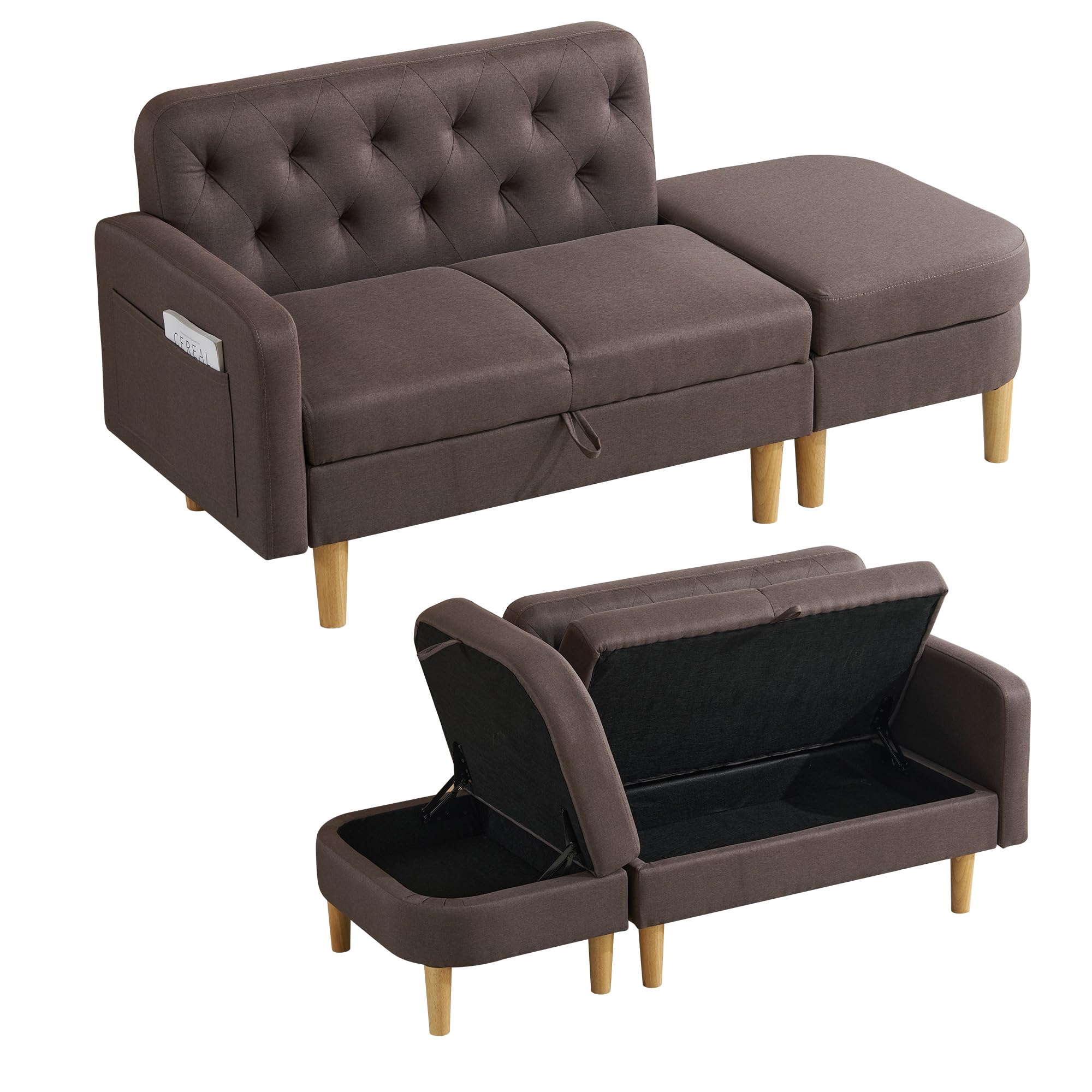 オーエスジェイ(OSJ) ソファ ソファー 2人掛け 収納付き ソファー オットマン付き 左右に使える片肘 幅160cm 木脚外し可能 コンパクト ローソファ コンパクト おしゃれ ひとり暮らし ファブリック カウチソファー