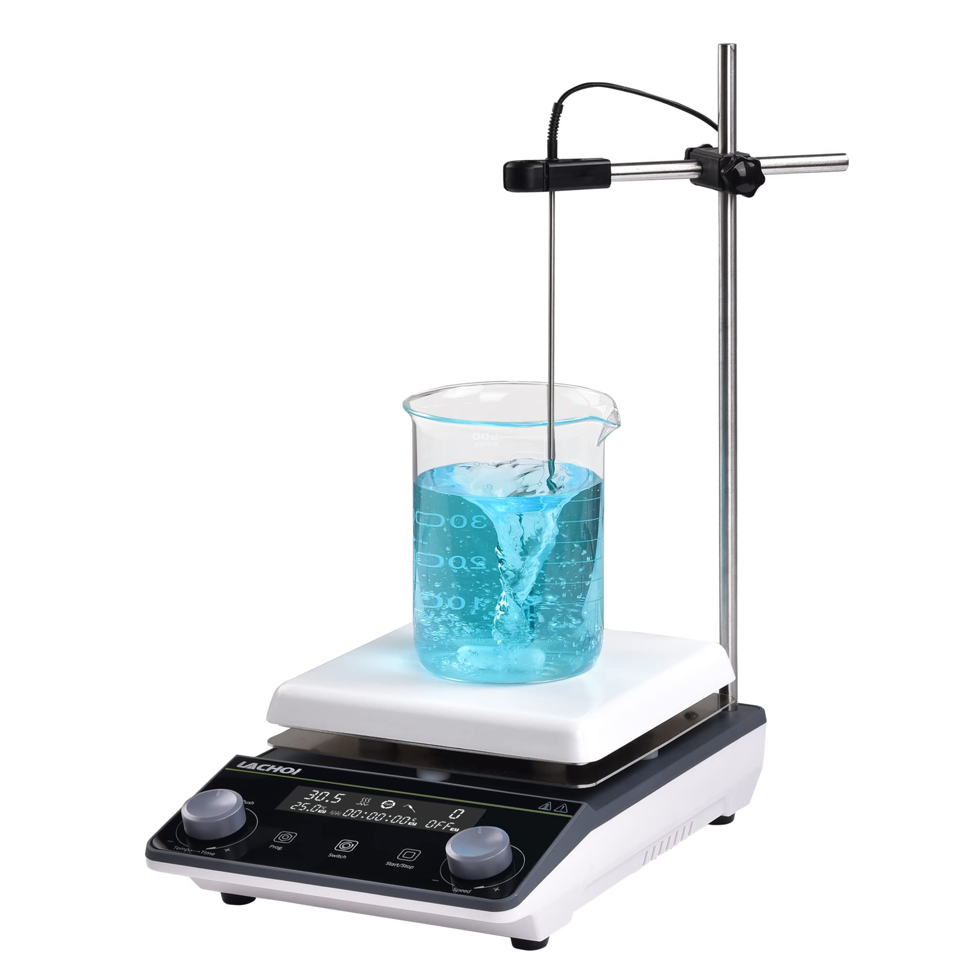 LACHOI マグネチックスターラー ホットスターラー 磁気攪拌機 LCD 100-1600RPM変速 5L 加熱可能 タイミング設定可能 回転子付き デジタル 磁気攪拌機 LCDディスプレイ マグネチックスターラー 温度センサー付き 農業研究 学校教室