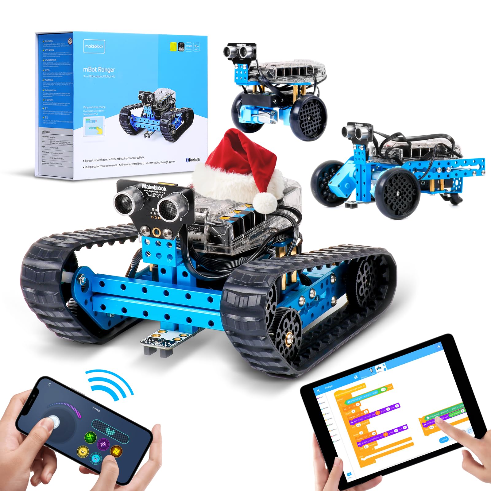 Makeblock プログラミングロボット mBot Makeblock mBot Ranger プログラミング ロボット 3-in-1 組み立て ロボットキット プログラミング ラジコン プログラミングおもちゃ STEM教育 ScratchとArduino C プログラミング APP制御 ビルディングブロッ
