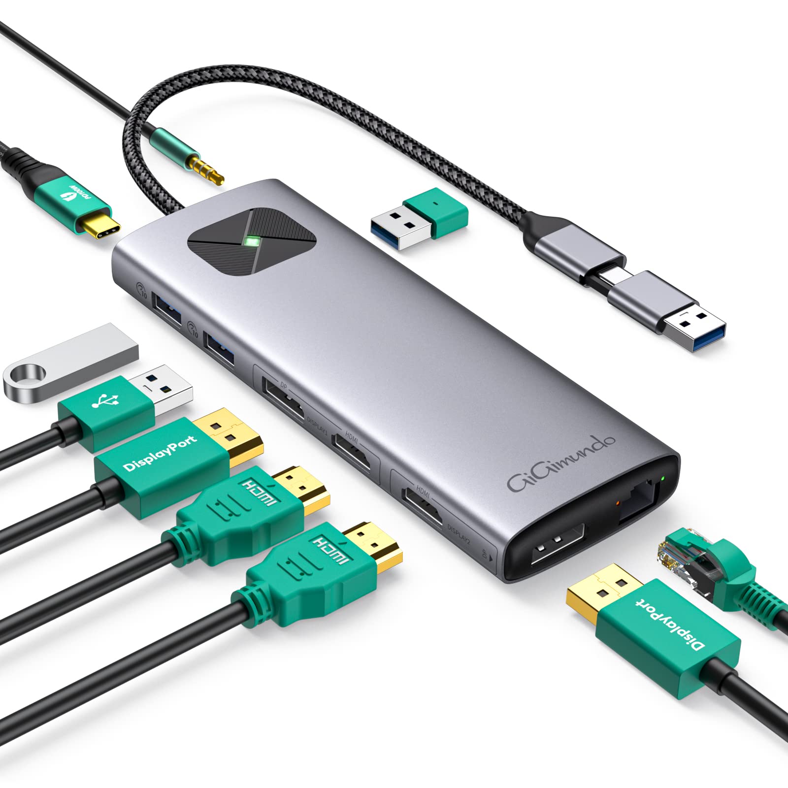GiGimundo LK10 10-in-1 Type-C ドッキングステーション MacBook Air M1 M2対応 Displaylink対応 デュアル4 K 60 Hz出力 3xUSB3.2 Gen2 10Gbps /2xHDMI （4K@60H