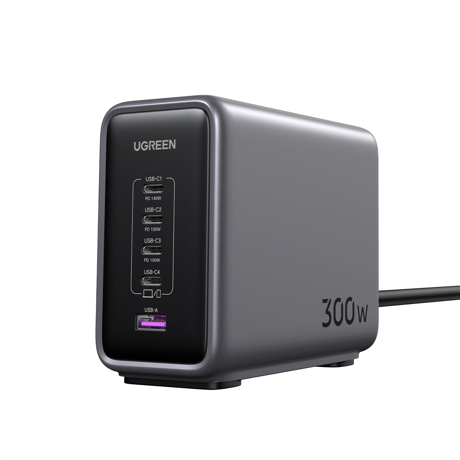 UGREEN Nexode 300W 充電器 【改良バージョン】 PD3.1対応 5ポート同時急速充電 4 USB-C＆1 USB-A 縦式省スペース ダブルGaNFastIII(窒化ガリウム) 単一ポート140W常時対応 PCに急速充電対応 MacBoo