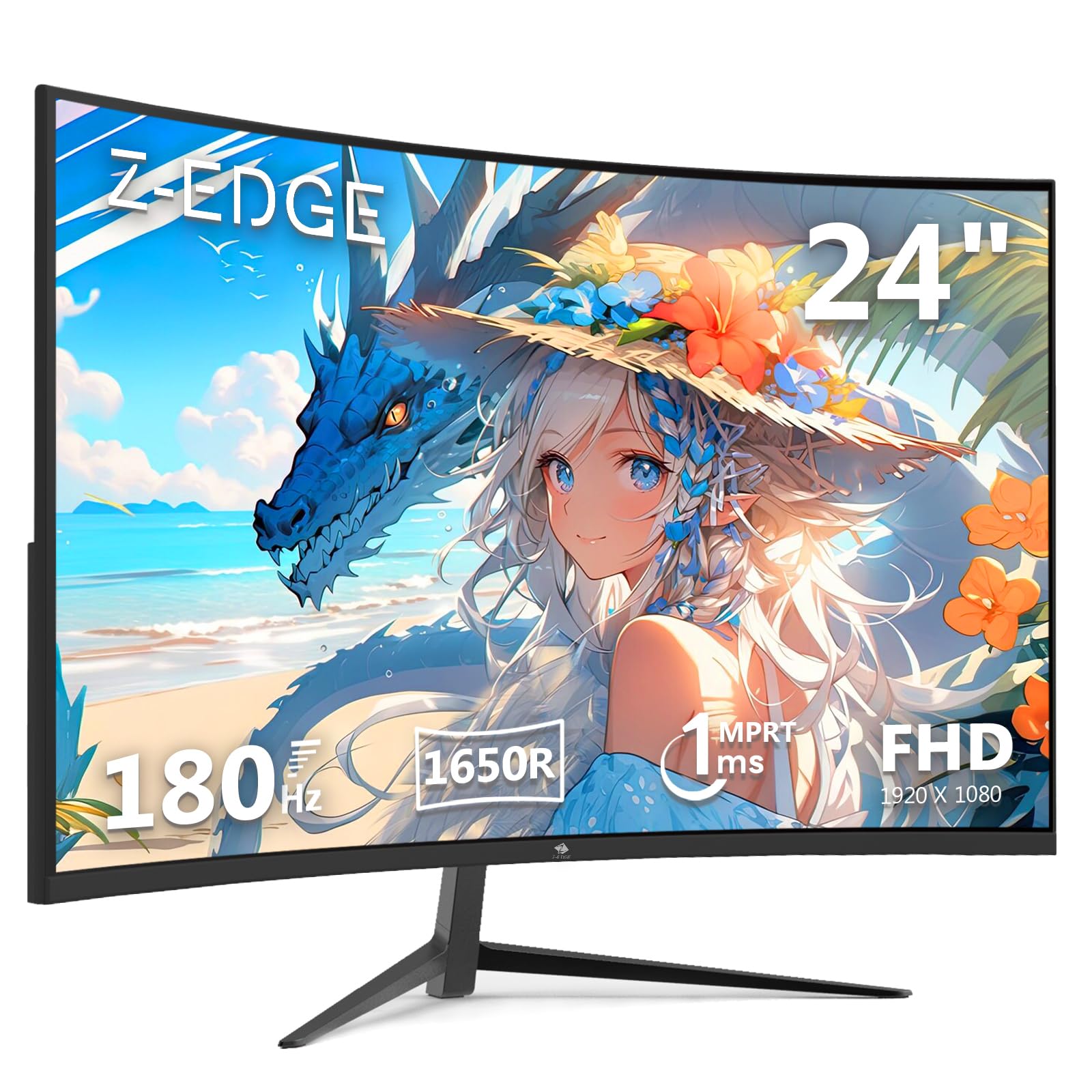 Z Z-Edge(ゼロエッジ) 湾曲ゲーミングモニター 24型 180Hz 1650R曲面 VAパネル FHD(1920x1080) 1ms AMD FreeSync対応 HDR10準拠 非光沢/超薄型 HDMI/DP 登録で国内2年保証 UG24