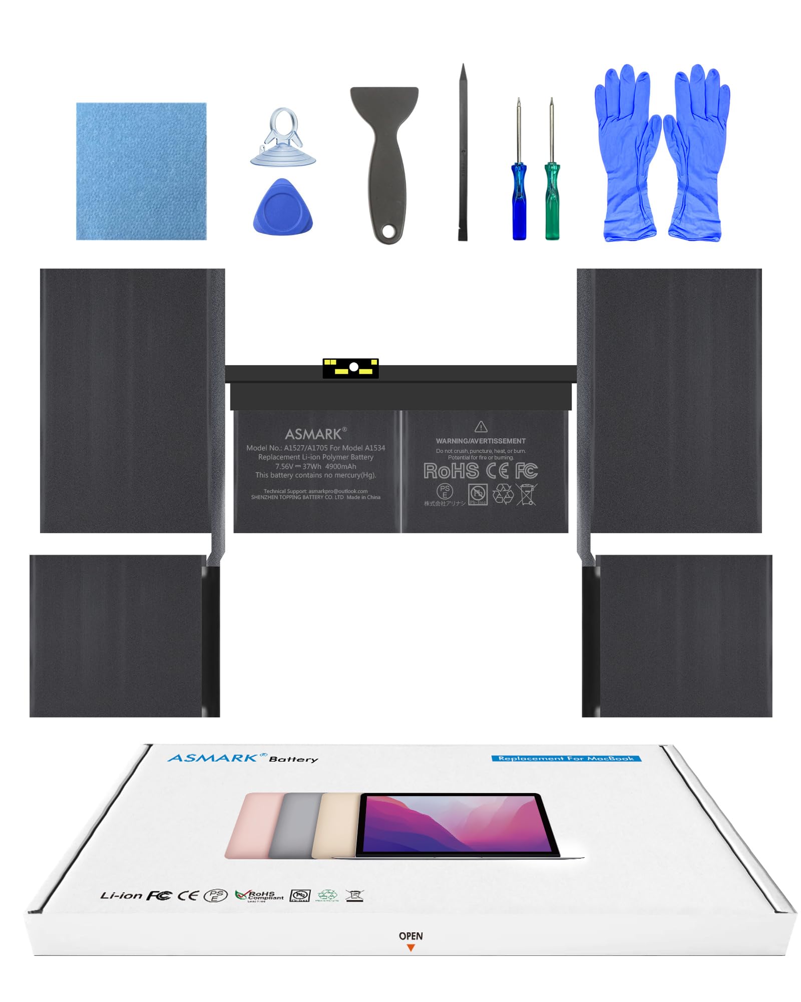 ASMARK Macbook A1534 バッテリー 交換 適用 12インチ 2015,2016,2017 A1527/A1705 バッテリー 12-inch