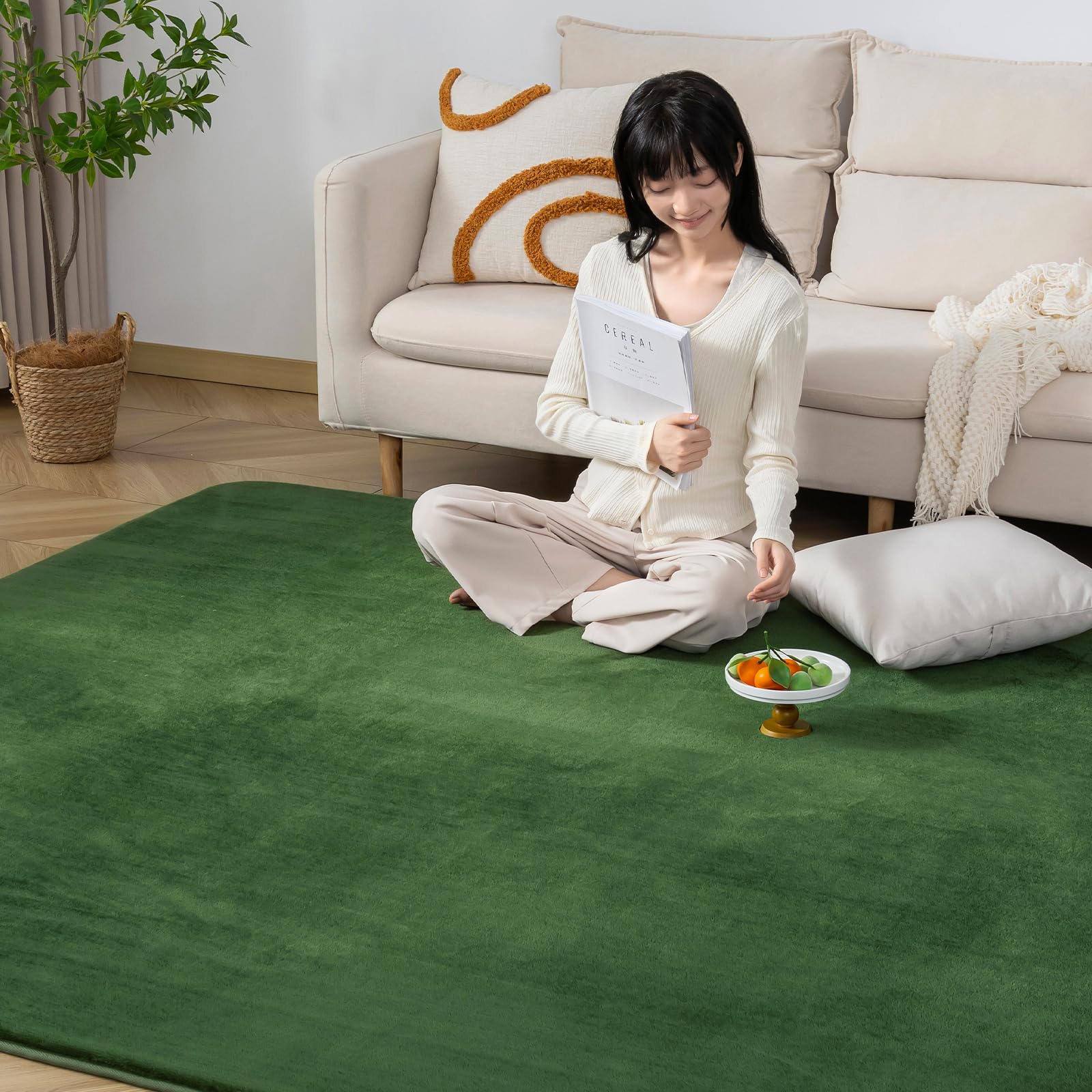 Keusnix ラグ カーペット 高反発 ラグマット 極厚25mm 絨毯 厚手 200x300cm 4.5畳 滑り止め付 抗菌 防ダニ加工 オールシーズン快適 リビングマット ふわっと手触り じゅうたん こたつマット 床暖房 ホットカーペット対応 グリーン