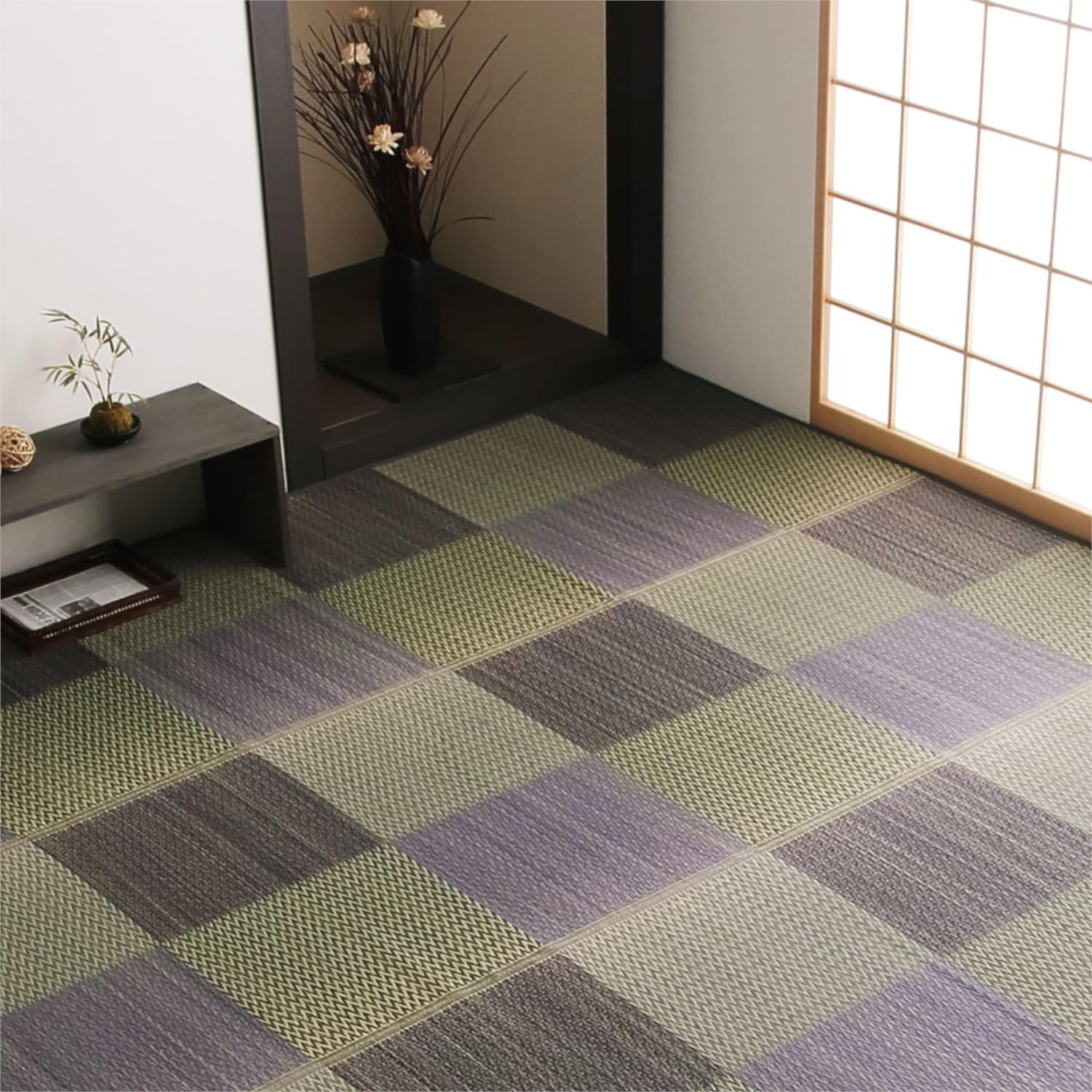 イケヒコ い草 自然素材 ラグ カーペット 花ござ 裏張りなし 正方形 単品 ピーア グレー 約26 ...