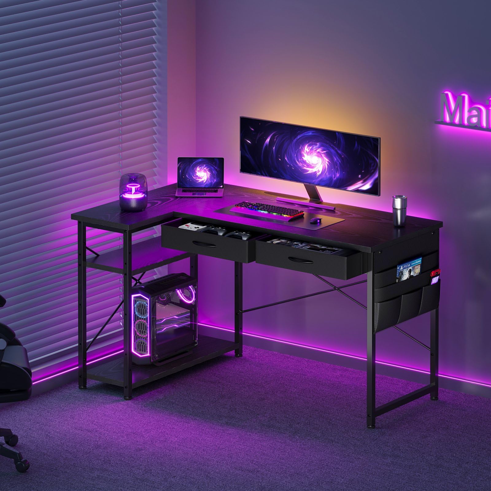 Maihail ゲーミングデスク l字デスク机pcデスク ラック付き パソコンデスク 幅120c...