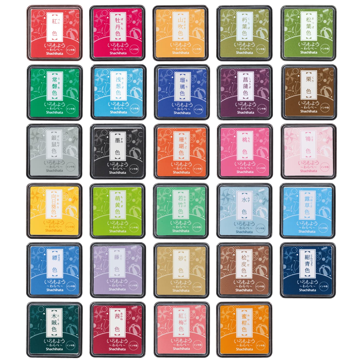 ・【セット内容】29色セット 【盤面サイズ】25×25mm 【特長1】ミニサイズのスタンプパッド。細かい部分の塗分けにも便利です。・【特長2】印影は耐水性・耐光性に優れています。 【特長3】紙用・アシッドフリー。 【特長4】独自のナノテクノロジーから生まれたインクを採用。スピーディーな乾燥時間(PPC用紙 約3秒)に加え、色鮮やかでクッキリ濃い印影を実現しました。・【特長5】極細繊維の盤面表布を採用することで耐久性に優れ、盤面に軽く押すだけで鮮明な印影が得られます。・【特長6】蓋をあけたままでも、パッドは乾燥しません。乾きが早くにじまないから、多色使いにぴったり。 【インク】油性顔料系 【インク補充】可（補充インクは別売り）・【注意1】非吸収面やアート紙、コート紙等の吸収しにくい紙には不向きです。 【注意2】専用補充インクは別売りです。消しゴムはんこやゴム印を使用した作品づくりにおすすめのスタンプパッド。 日本の伝統色から生まれた多彩な色合いをお楽しみください。 29色セット。