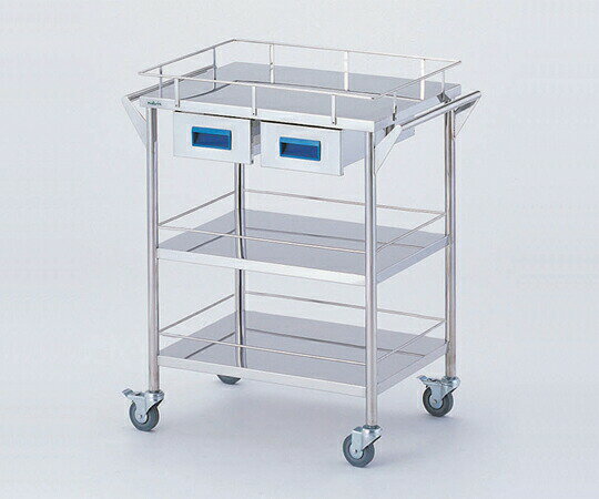 【ポイント10倍】【直送品】 アズワン ストレージステンレスカート 3段 ブルー(幅600mm/引き出し2個) C..