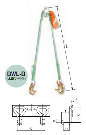 キトー カナグ付ベルトスリング 小容量タイプ250kg(つり角度60°)用 BWL-B002 (BWL形 20mm×0.8m) 《繊維スリング》