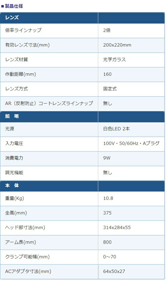 オーツカ光学 LED照明拡大鏡 LED-WIDE-4-2X (フリーアーム式)