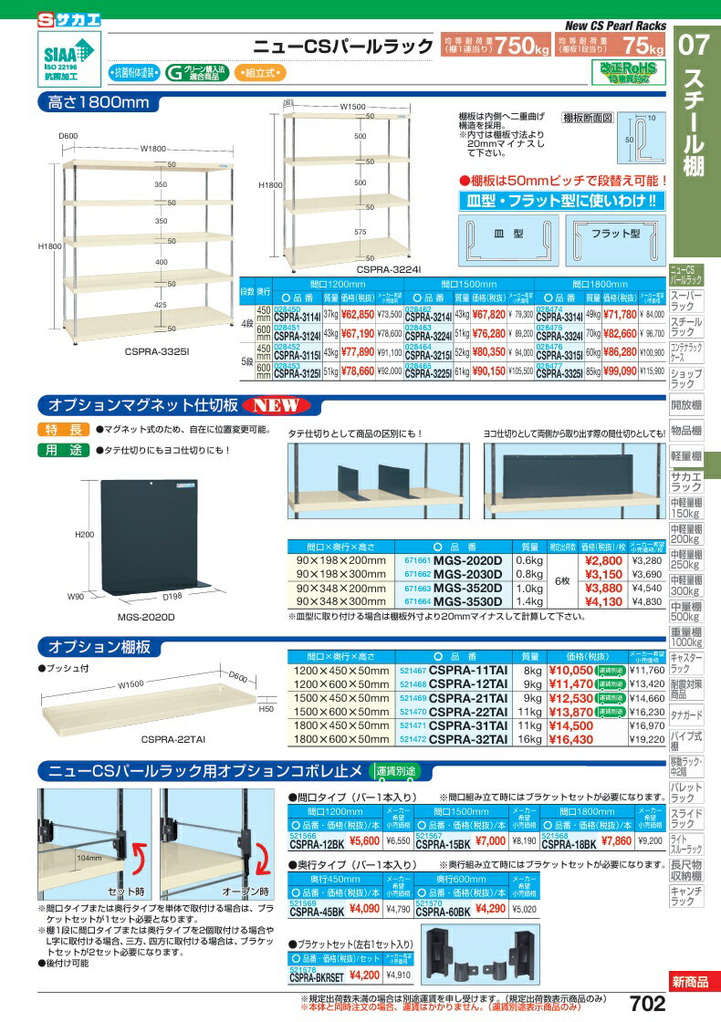【ポイント5倍】【直送品】 サカエ ニューCSパールラック(均等耐荷重75KG/段・4段タイプ) CSPRA-3114I (028450) 【大型】 2