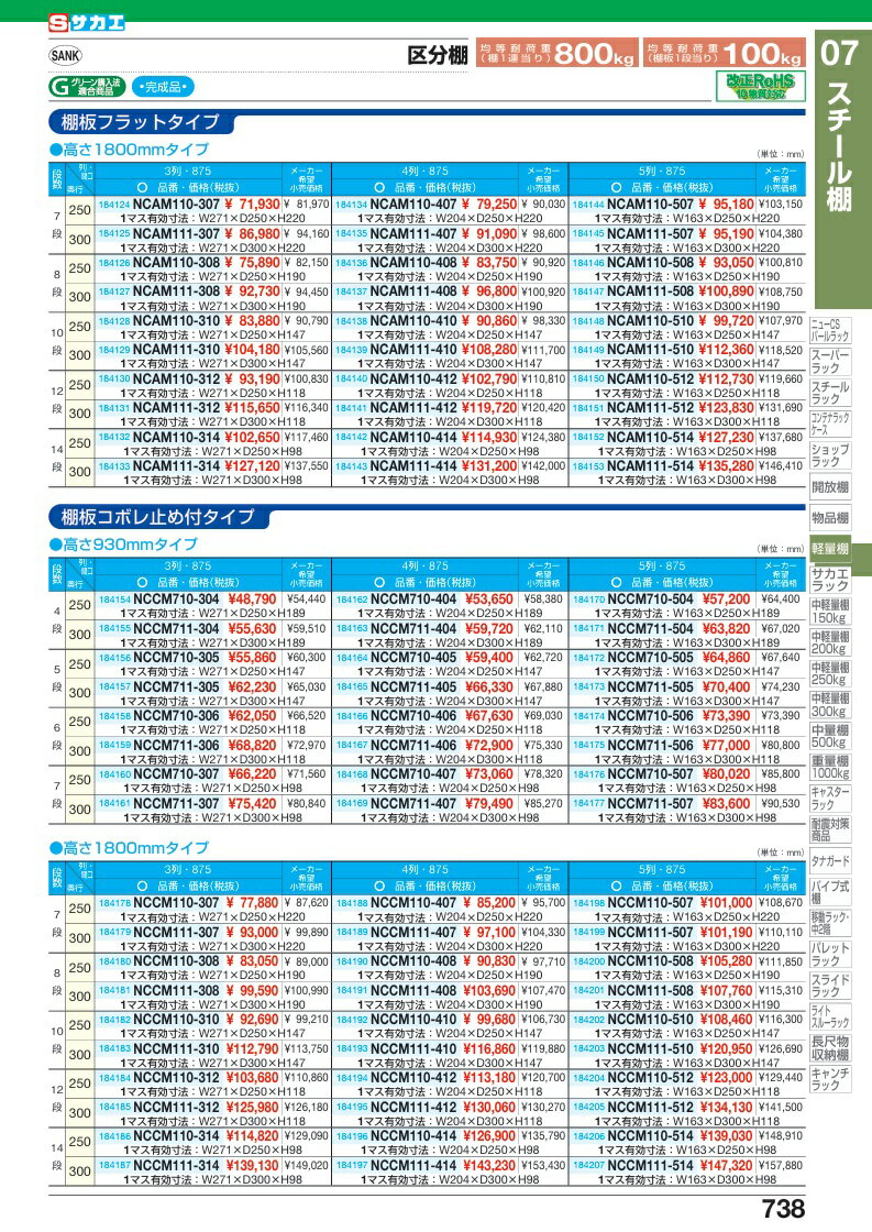 【ポイント10倍】【直送品】 サカエ 区分棚 NCAM111-307 (184125) 【特大・送料別】 2