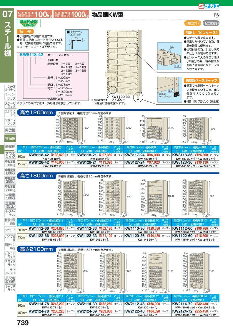 【直送品】 サカエ 物品棚KW型(100KG/段・H2100MM・14段タイプ) KW2124-78 (181665) 【特大・送料別】 [2]