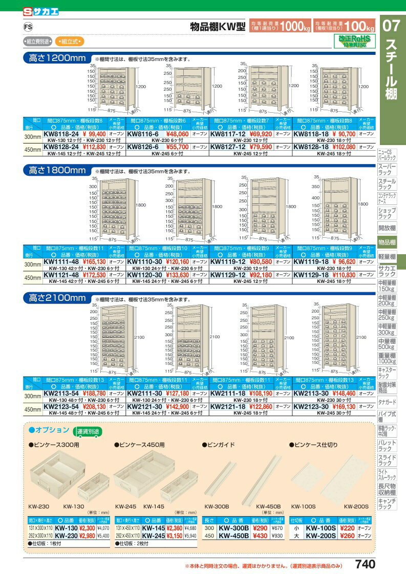【直送品】 サカエ 物品棚KW型(100KG/段・H1800MM・11段タイプ) KW1121-48 (181694) 【特大・送料別】 [2]
