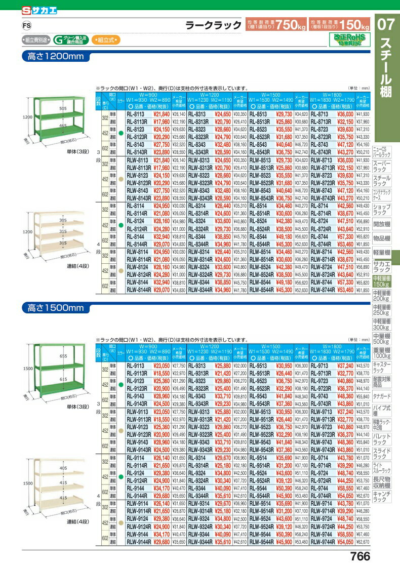 【直送品】 サカエ ラークラック(150KG/段・連結・高さ1200MM・4段) RL-8714R (186944) 【特大・送料別】 2