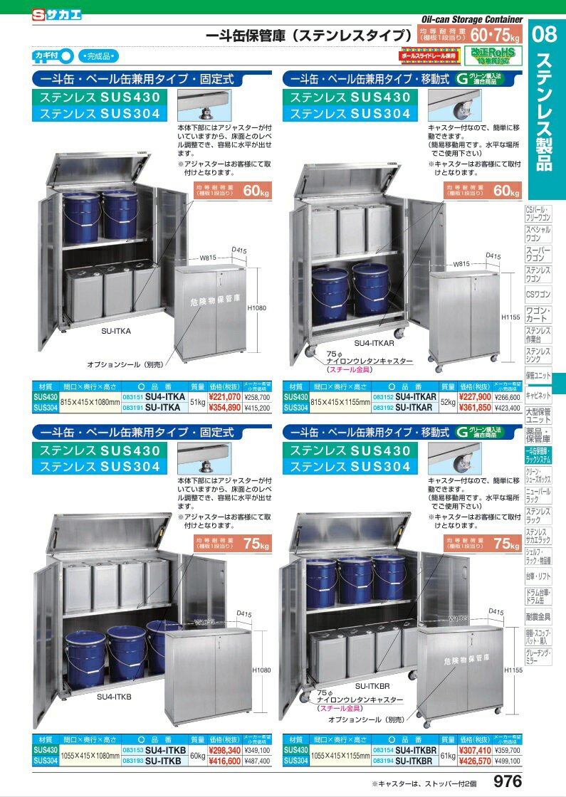 【直送品】 サカエ 一斗缶保管庫(SUS304タイプ・移動式) SU-ITKAR (083192) 【大型】 2