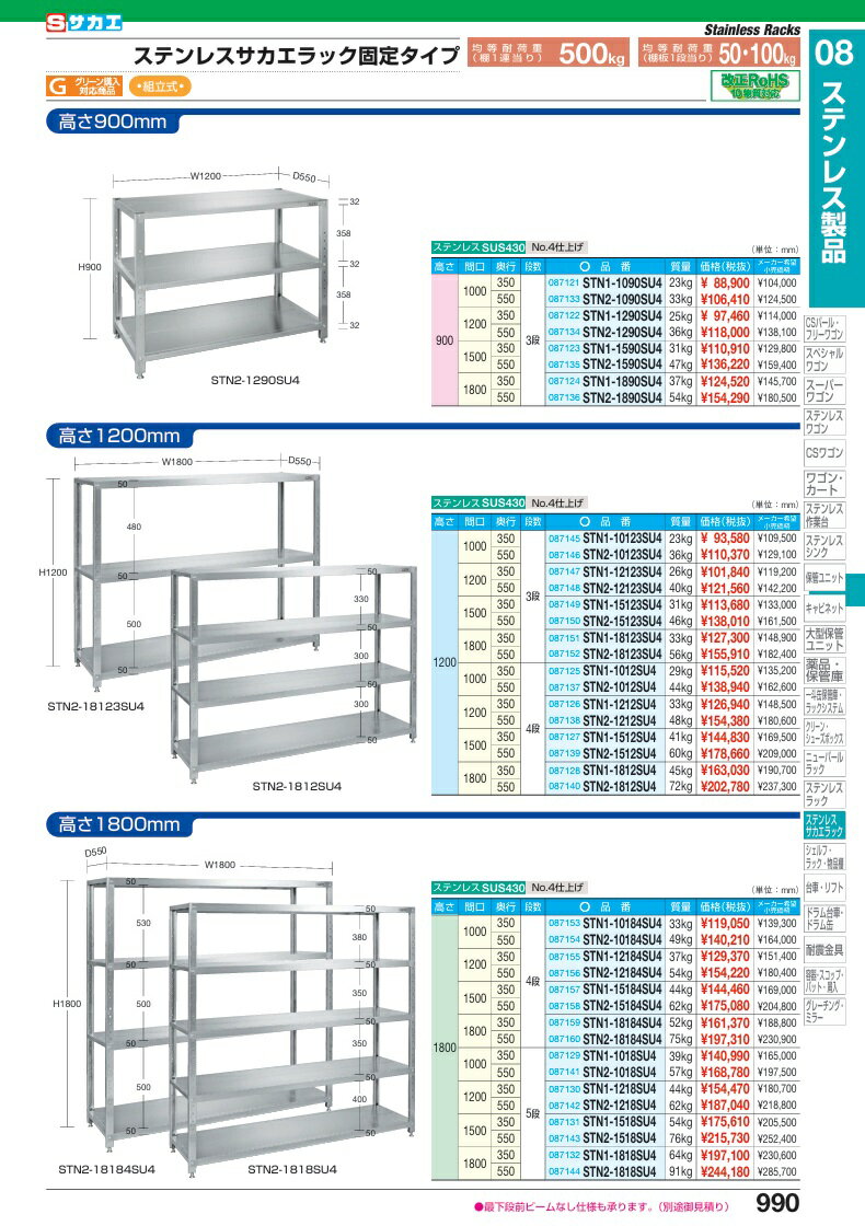 【ポイント10倍】【直送品】 サカエ ステンレスサカエラック(固定タイプ) STN2-1012SU4 (087137) 【大型】 2