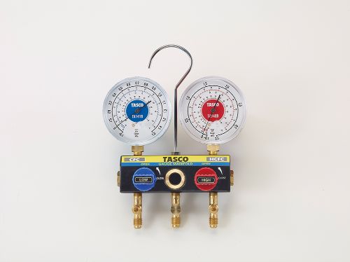 【ポイント10倍】イチネンTASCO R22、R12、R502ボールバルブ式ゲージマニホールド(サイドグラス付) TA1..