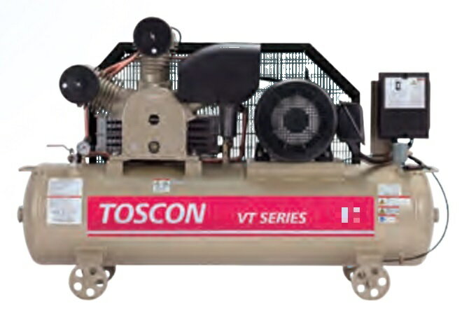 ■品名：東芝 タンクマウントシリーズ 給油式 コンプレッサ(中圧)《仕様》●VT形●制御方式：圧力開閉器式●復帰圧力〜作動圧力：1.15〜1.4Mpa●モータ定格出力：7.5kw●電源・電圧：三相200V・60Hz●吐出し空気量：755L/...