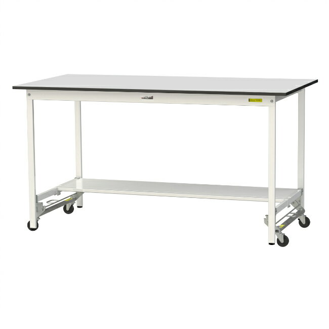 【直送品】 山金工業 ワークテーブル150シリーズ ワンタッチ移動タイプ 半面棚板付 RoHS2指令対応 塩ビシート天板 SURUH-1890T-GYW 【大型】