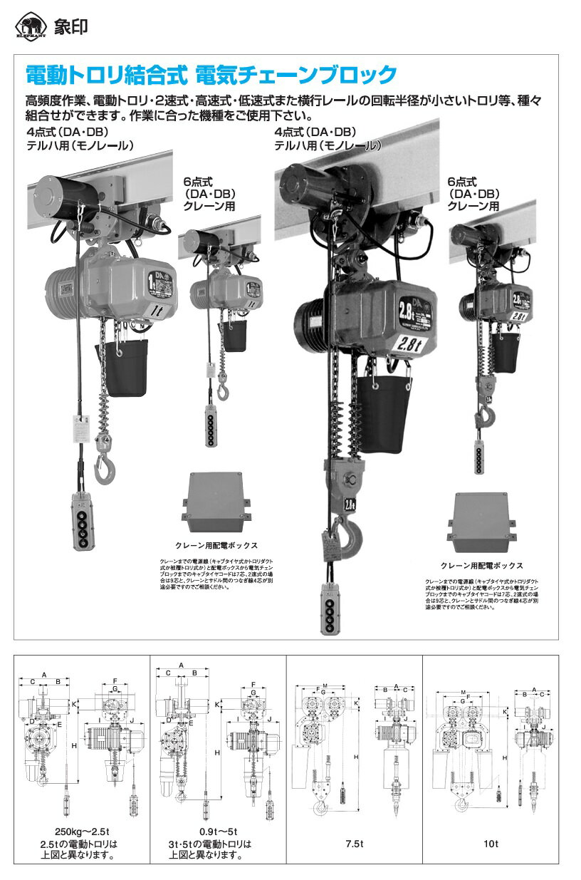 【直送品】 象印 DBM型電動トロリ結合式電気チェーンブロック DBM-0.9S 揚程6m (DBM-00960) (0.9t 高速) 2