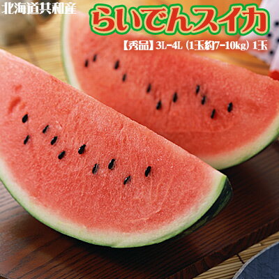 北海道産 らいでんすいか 秀品 送料無料 3L-4L 1玉約7-10kg×1玉 送料無料 ※沖縄は送料別途加算 花見 GW 新生活