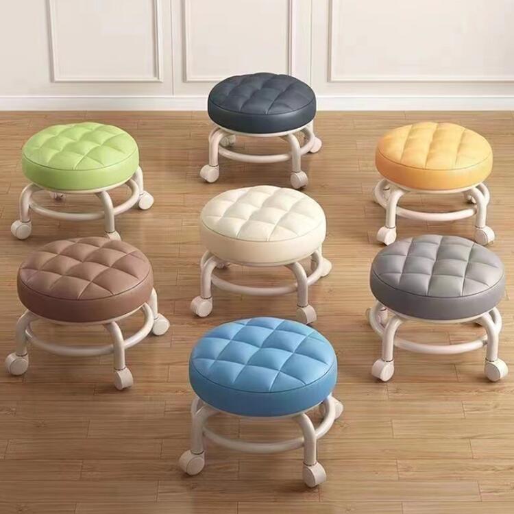 キッズ 輪付き丸いスツール 車輪付き 丸椅子 椅子 厚手クッション キャスター 丸椅子 ラウンドスツール 回転椅子 7色 可愛い かわいい 子供用 便利