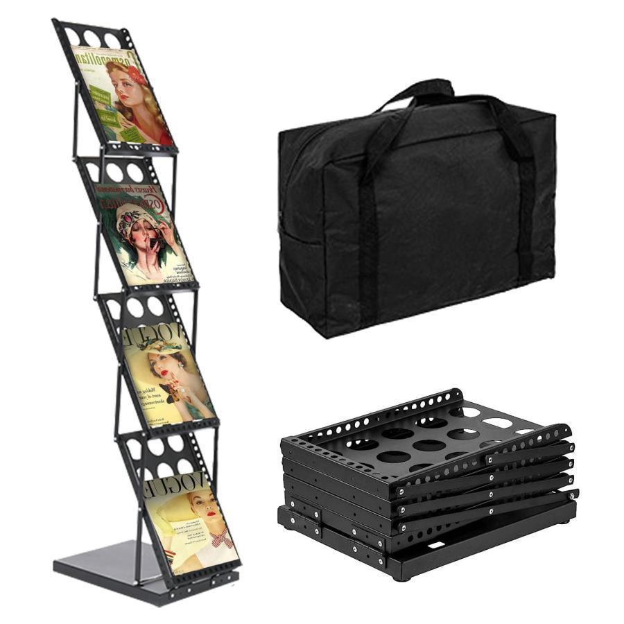 カタログスタンド マガジンラック 折りたたみ式4段アイアンシェルフオックスフォード布製バッグ付き A4..