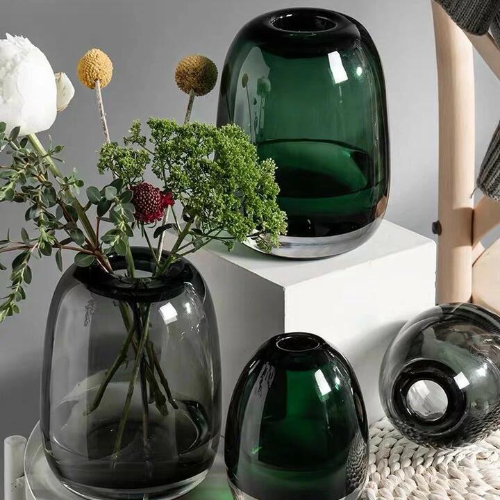 ガラス 花瓶 フラワーベース ベース 楕円形 透明色 高さ13cm 16.5cm 北欧 割れない ガラス花瓶 リビングルーム 造花 かびん 花びん 一輪挿し 装飾 マントルピース テーブル 棚 おしゃれ 現代 シンプル 花器 部屋 玄関 リビング インテリア ティールーム プレゼント ギフト