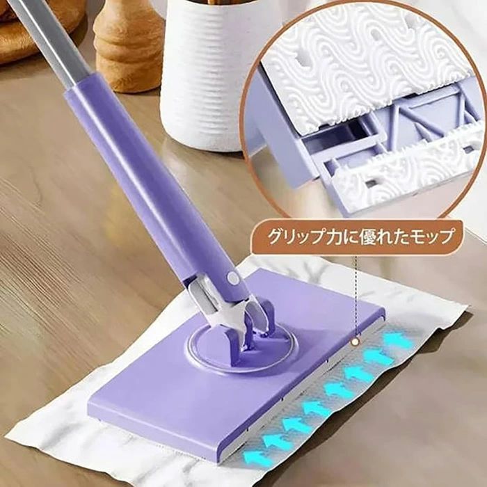 乐天商城 - 【送料無料】自動で雑巾を挟むモップ、ペーパータオル掛けフローリングモップ 洗面タオルを自動で挟むモップ 乾湿両用モップ 汚れないハンドモップ 全自動タオルモップ 自動で雑巾を挟むモップ 自動モップ レイジーモップ 手洗い不要