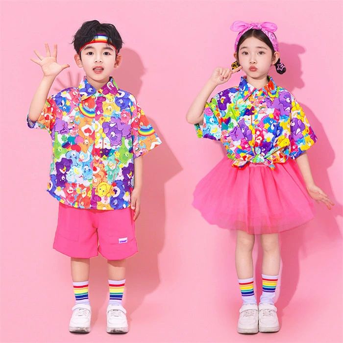 Rakuten - 【送料無料】ダンス衣装 セットアップ 上下セット 子供服 夏 夏服 女の子 男の子 子供 キッズ 動物柄 総柄 コスチューム ステージ衣装 ダンスウエア イベント衣装 練習着 舞台衣装 応援団 演出服 団体服 合唱服 運動会 体育祭 記念撮影 100-180cm