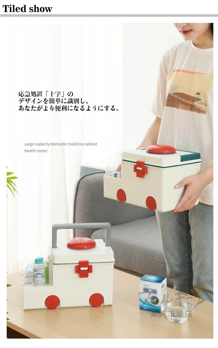 クルマ型 救急箱 大容量 引き出し式 収納ボックス プラスチック製 携帯便利 おしゃ...