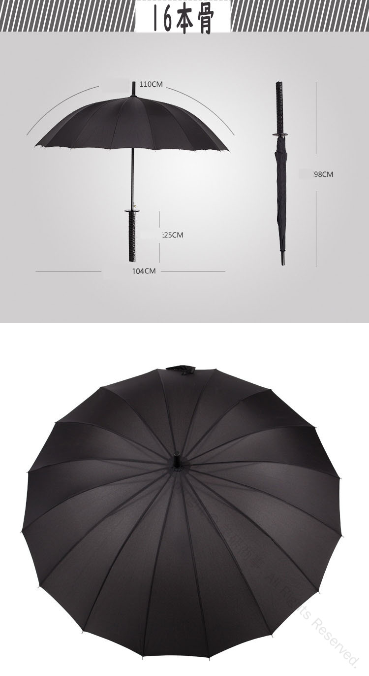 DOUX & FLEURETTEのメンズストレート長傘 サムライ 刀傘 忍者傘 侍刀傘 晴雨兼用 24本骨 耐強風 高密度生地 武士刀柄 背中に掛けられる 撥水加工 晴雨両用 強化グラスファイバー傘骨 滑り止め付きで耐久性抜群の和風デザイン長傘｜アングル3