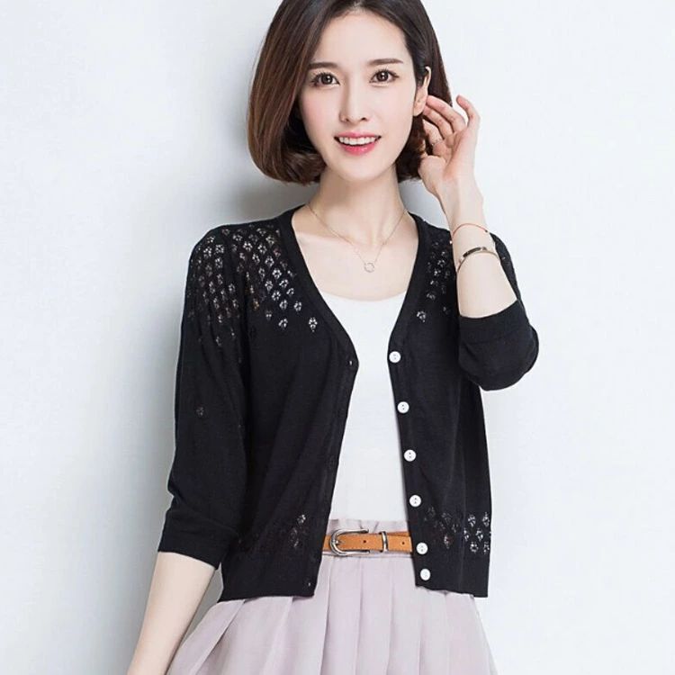 DOUX & FLEURETTEのレディース 夏ニット レディース 軽量 7分袖 春夏 薄手 秋 ニットカーディガン 春夏秋 春秋 七分袖 透け フォーマル Vネック 羽織 薄手 カーディガン トップス アウター 夏服 薄手 きれいめ おしゃれ パーティー ボレロ お食事会 羽織るだけで華やか 華やか ボレロ｜アングル3