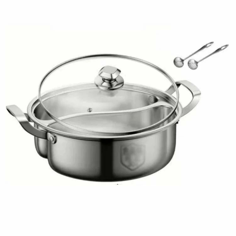 Rakuten - 鍋 二色鍋 キッチン用品 30cm 中華鍋 二味鍋 直火対応 IH対応 仕切り鍋 28cm 二食鍋 レードル付き 火鍋用 しゃぶしゃぶ鍋 ガラス蓋 鍋パーティー 味分け 2槽火鍋 仕切り鍋 コンロ 調理器具