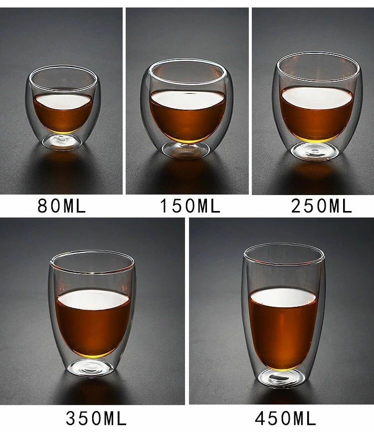 商品コード:y308130 カラー：写真色 サイズ：80ml(口直径6CM*底直径3CM*高さ6CM)、150ml(口直径7.5CM*底直径4.5CM*高さ8CM)、250ml(口直径8.5CM*底直径5CM*高さ9CM)、350ml(口直径8.5CM*底直径5.5CM*高さ11.5CM)、450ml(口直径8.5CM*底直径5.5CM*高さ14.5CM) 容量：80ml、150ml、250ml、350ml、450ml セット：2個入り 耐熱温度：-20℃~150℃ 材質：耐熱ガラス 【ガイド】 ※グラスの材質：タンブラーガラスは耐熱ガラスを採用して、耐久性があり、長くご利用いただける頼りになる素材です。温度差は-20℃〜150℃まで氷を入れてもお湯を入れても大丈夫です。 ※二重構造ガラスカップ：グラスは二重構造グラスなので、保温効果だけでは無く、保冷効果もあり、氷が溶けにくいです。飲みもののおいしさを持続させる、保温性、保冷性に優れたグラスです。お湯を入れてもやけどの心配はありません。 ※結露を防ぎ：グラスは二重ガラスの構造なので、冷たくても熱くても手に優しい温度です。お湯で表面に露が付かないで、氷の入った冷たい飲み物の表面にも結露が付きにくいので、オフィスやテレワークなどデスクで重要な書類が濡れることはないので安心です。 ※用途：麦茶、紅茶、花茶、ハーブティー、工芸茶、ジュース、コーヒーなどを入れます。 ※多目的なデザイン：オフィス、リビング、レストランなど、さまざまな場所で活躍します。コーヒーカップとしても、ジュースグラスとしても、多彩な飲み物に最適です。 【注意事項】 ※グラス生産の必要性の原因で、このグラスの底は小さな穴を残し、接着剤で密封されます。 洗う回数が増えるにつれて接着剤が外し、水が入ってしまいます。 このコップは手洗うことをお勧めします。 ※1つ1つ職人による吹きガラスなので形状に個体差があります。内外表面に擦りキズのような線やポッチ、円状模様が見られ気泡が混入している場合がありますが不良品ではございません。 ※ガラス製品ですので、輸送途中に宅配便で暴力的に破損する恐れがあります。万が一、不良品が届いてしまった場合には、是非お気軽にご連絡ください。 ※万一在庫切れの場合はご了承ください。 ※商品の色及びサイズは、撮影状況やPC環境により多少異なって見える場合がございます。 ※サイズ数字は目安です。商品により若干の誤差がございます。 ※メーカーの都合により、商品細部のデザインや素材が予告無く変更される場合がございます。 ※製造時期と使う生地により商品個体の色合い表現が少し違う場合がございます。複数ご購入の場合、ランダムで発送いたしますので、個体によりの色違いはご容赦ください。