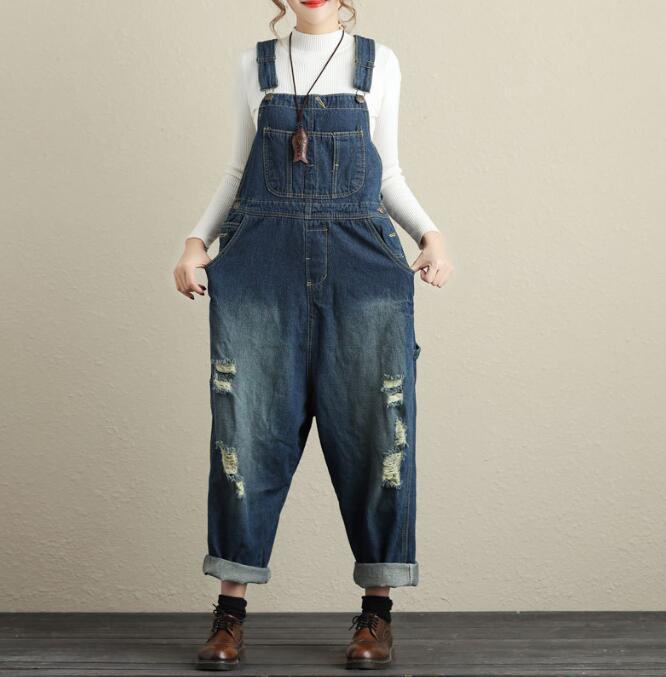 DOUX & FLEURETTEのデニム サロペット レディース オーバーオール ジーンズ オールインワン 春 秋 ガウチョパンツ ダメージ加工 サルエル ムササビゆったり 体型カバー カジュアル アラジンパンツム｜アングル3