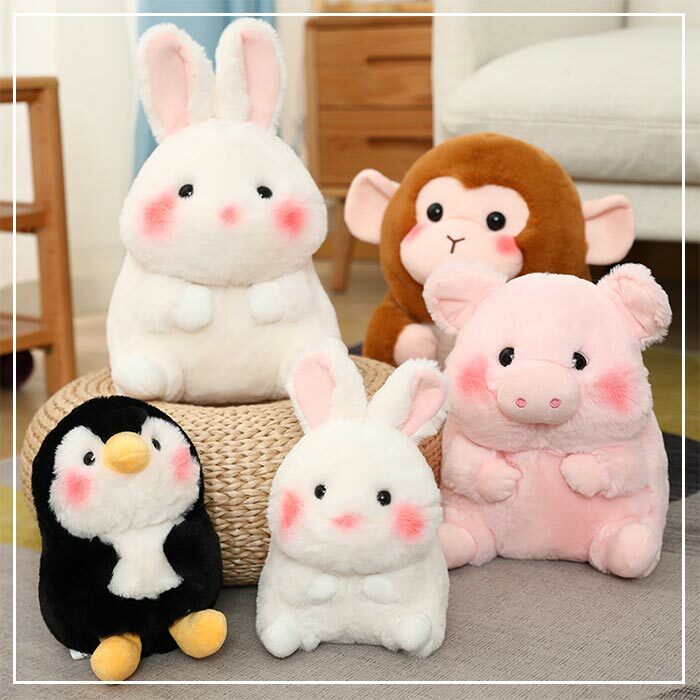 動物仲間 まんまる ぬいぐるみ ふわふわ うさぎ うし ペンギン サル ブタ ゾウ かわいい 28cm 子供 6種類選べる 誕生日 お祝い プレゼント ギフト