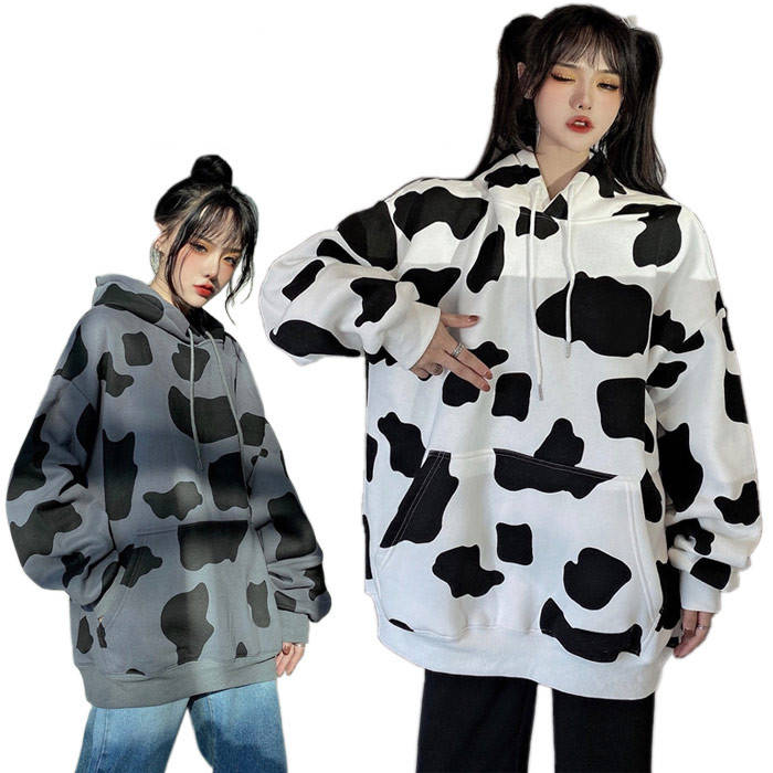 Rakuten - フード付き パーカー ゆったり 牛柄 秋冬 体型カバー プルオーバー レディース おしゃれ トレーナー シンプル パーカー ルーズ カジュアル