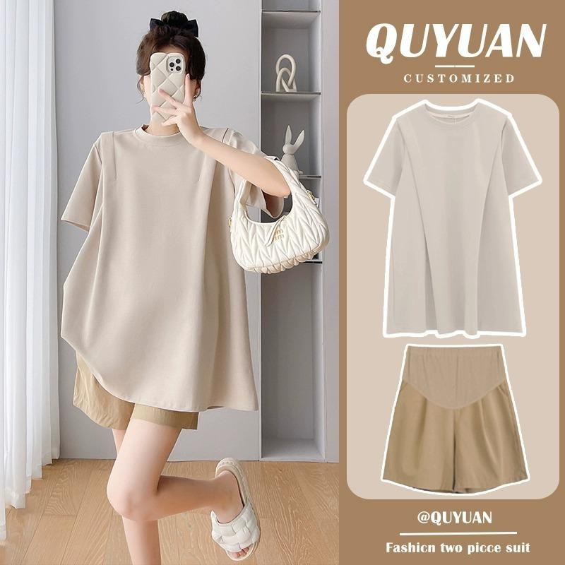 Other - マタニティ セットアップ レディース 半袖Tシャツ 七分丈パンツ 2点セット 夏物 妊婦服 ゆったり カジュアル ストリート 無地 お腹サポート 部屋着 お出かけ