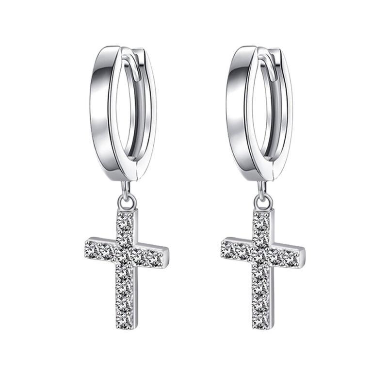 DOUX & FLEURETTEのピアス メンズ 男性用 シルバー925 ジルコニア クロス 十字架 ドロップピアス フープピアス 電気メッキ加工 高級感 幾何学模様 ファッション 普段使い パーティー｜アングル3