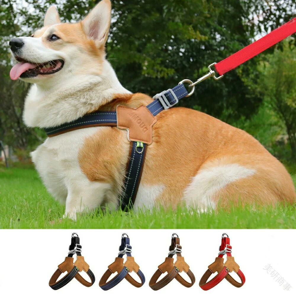 Other - 犬 猫 用 ハーネス 小型犬 中型犬 兼用 ネコ 柔らかい 軽量 シンプル かわいい 一体型 ウェアハーネス 調節可能 簡単着脱 反射材料 安全 通気 咳き込み 軽減 散歩 出かけ用 3MO627