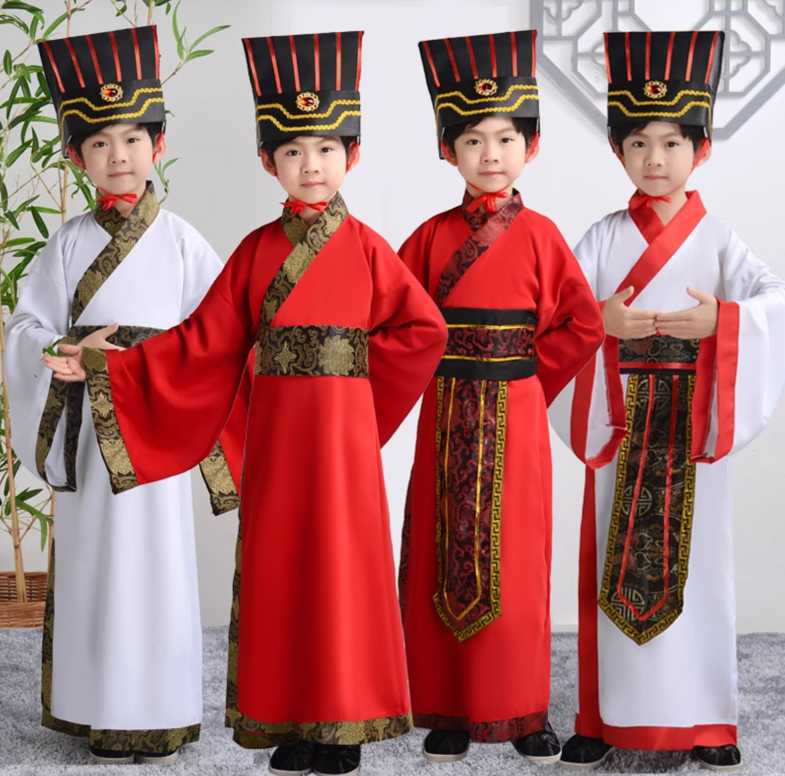子供 漢服 チャイナ服 帽子付き キッズ ジュニア 大人 中国古代服装 チャイナ風 コスプレ衣装 中華 華流 ハロウィン 衣装 振り袖 男女兼用 着脱しやすい 一式コスチューム 中華服 カンフー 白 赤 黒 100 110 120 130 140 150