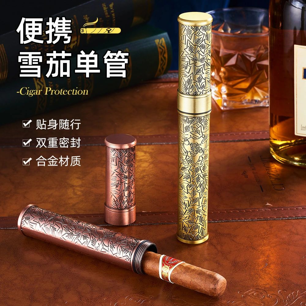 Rakuten - 葉巻ケース ケース 1本収納 スリムデザイン シガーチューブ シガーホルダーケース タバコケース シガーケース 喫煙具 筒形 携帯便利 防湿 亜鉛合金 煙草入れ メンズ レディース おしゃれ 旅行用 プレゼント ギフト