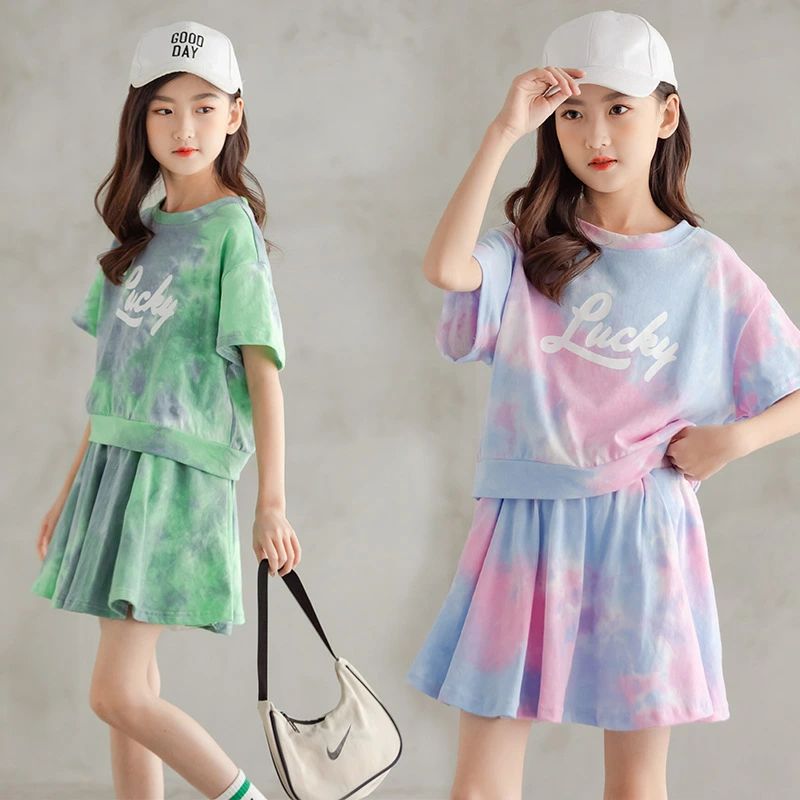 乐天商城 - 子供服 親子服2点セット半袖Tシャツ+ キュロット 絞り染め春夏女の子 キュロッ セットアップ 子ども服 キッズ おしゃれ人気 可愛い通学 新作 110 120 130 140cm 150 160