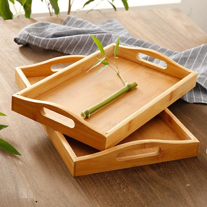 竹製 角型 取っ手付 洗える ランチトレー おしゃれなトレイ 和風 ティーとカフェ お盆 業務用