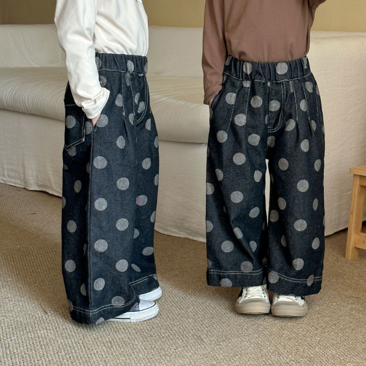 ドット柄 デニムパンツ 春秋 人気新作 キッズ 子供服 男の子 女の子 兄妹 長ズボン...