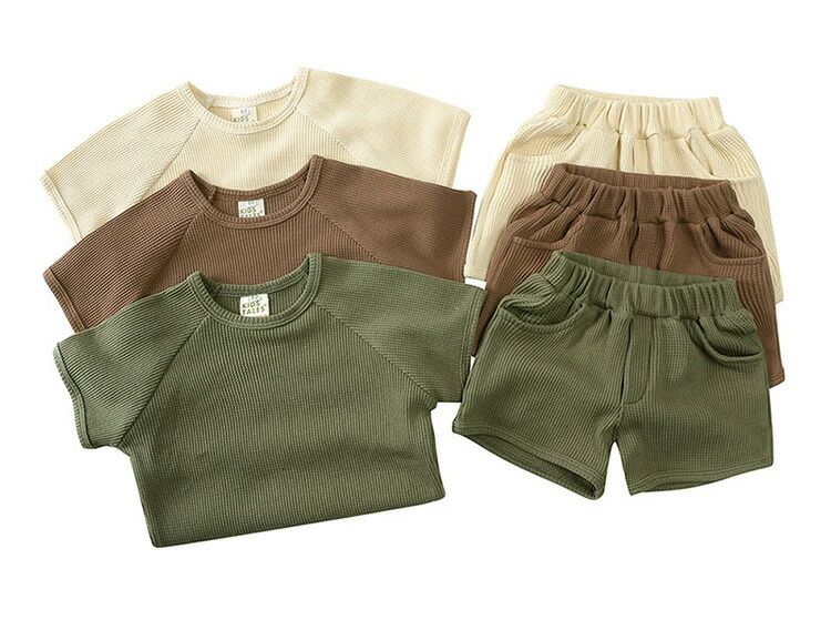 子供服キッズ男の子女の子2点セット半袖Tシャツ綿・麻パンツセットルームウェア薄...