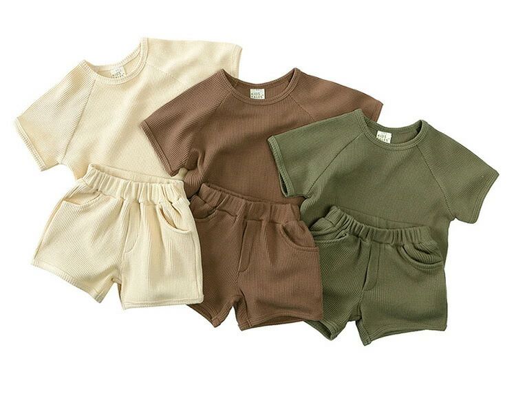 子供服キッズ男の子女の子2点セット半袖Tシャツ綿・麻パンツセットルームウェア薄...