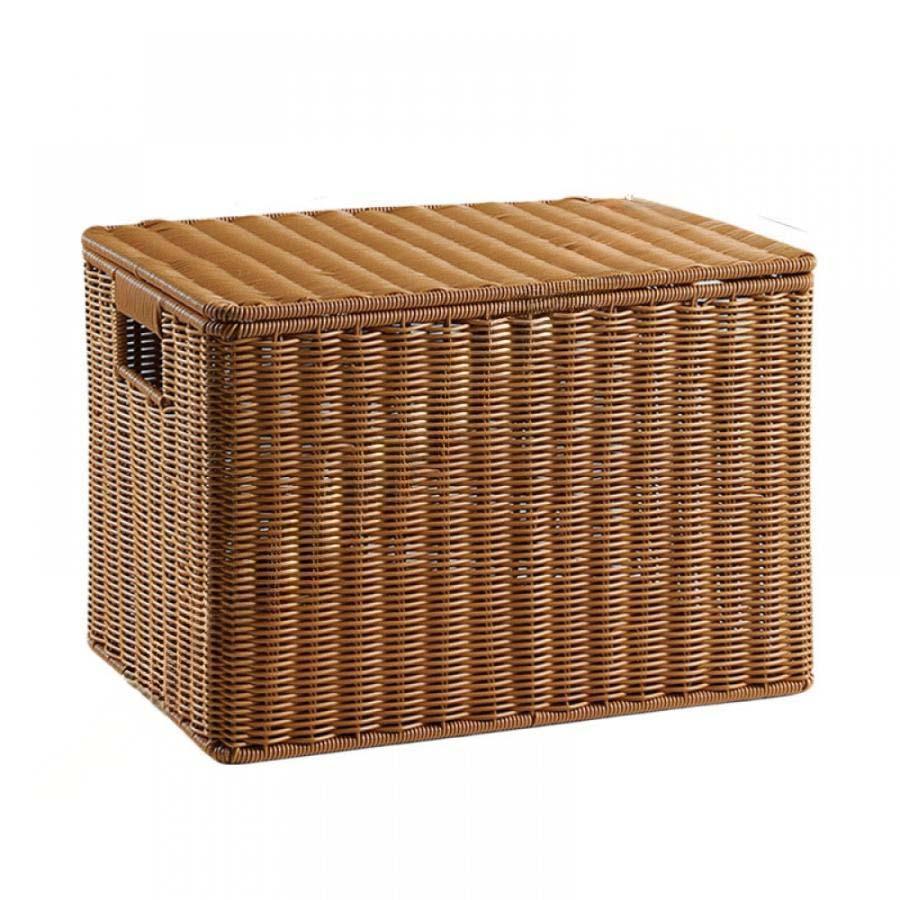 ラタン収納ボックス 蓋付き収納かご 長方形 浅型タイプ｜天然素材 手編み 籐バスケット 収納ケース 雑貨・小物整理に最適 おしゃれなインテリア収納 家庭用にも